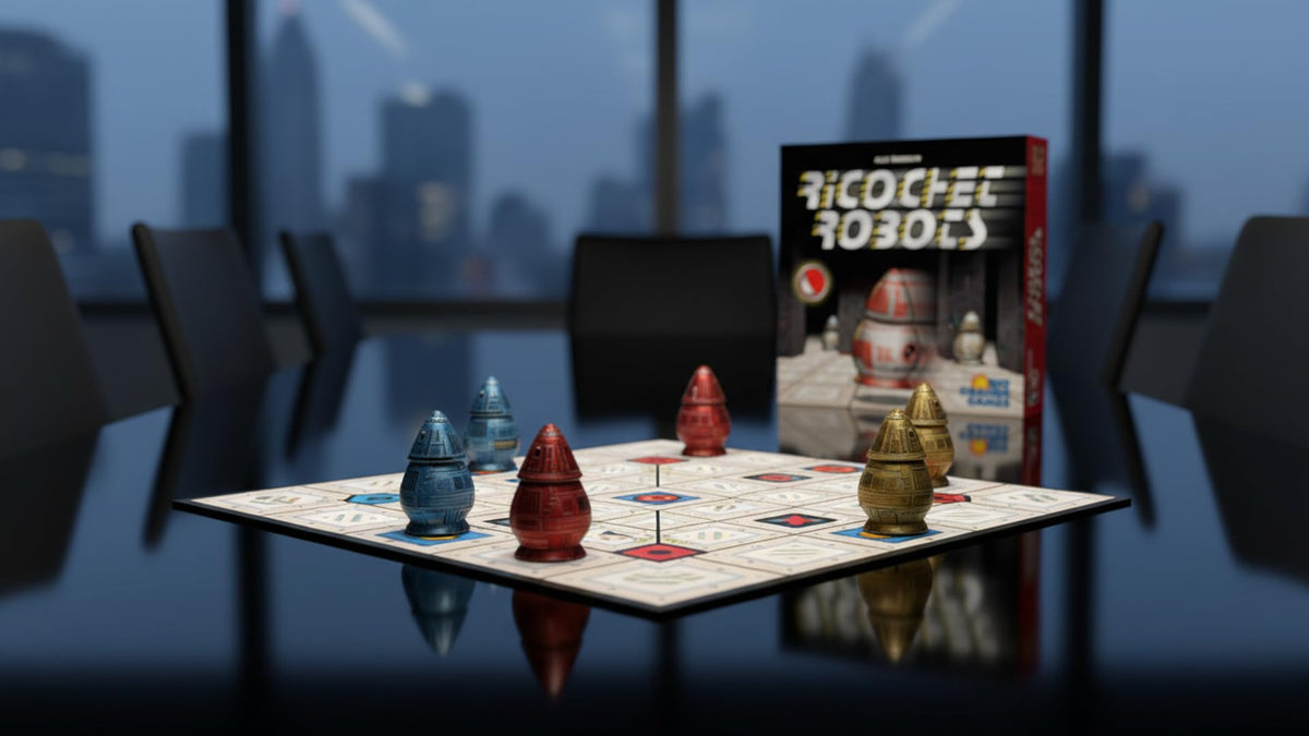 Rio Grande Games Ricochet Robots modular board sections enable scalable play setups.