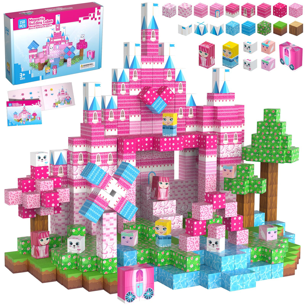 Riomuru pink princess castle blocks for imaginative play and storytelling