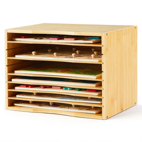 Ripeng bamboo puzzle holder rack front view with seven organized slots