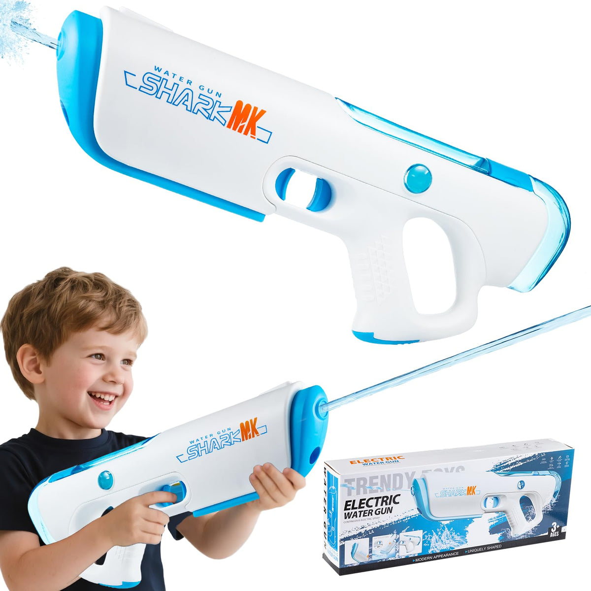 RISFUNIA electric water gun with 32ft spray range for epic pool battles