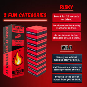 Risk It Or Drink It 54 dares highlighting exciting risks for unforgettable game nights