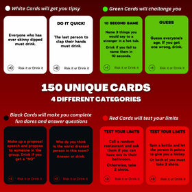 Risk It or Drink It cards black dares questions encourage laughs and bonding.