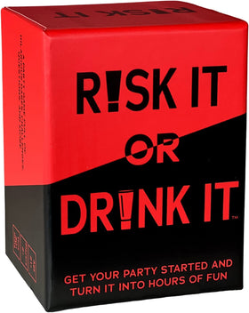 Risk It or Drink It cards white tipsy tasks showcase quick play and social energy.