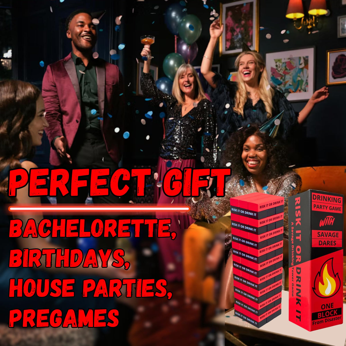 Risk It Or Drink It game-night setup fosters laughter and easy guest participation