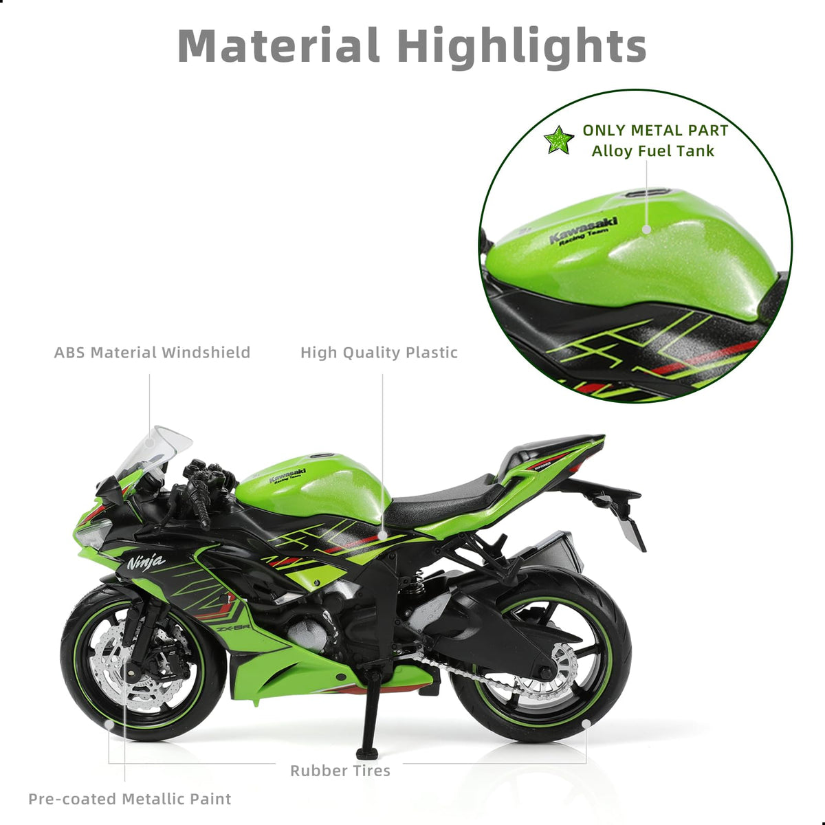Risopen 1:12 Kawasaki Ninja ZX-6R top view shows authentic silhouette and finish