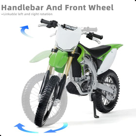 Risopen KX450F 1:12 dirtbike rear view highlights details.
