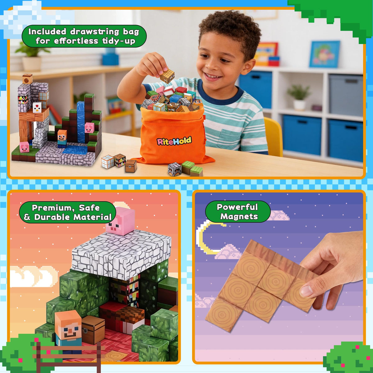 RiteHold gift-ready stem magnetic blocks for screen-free fun
