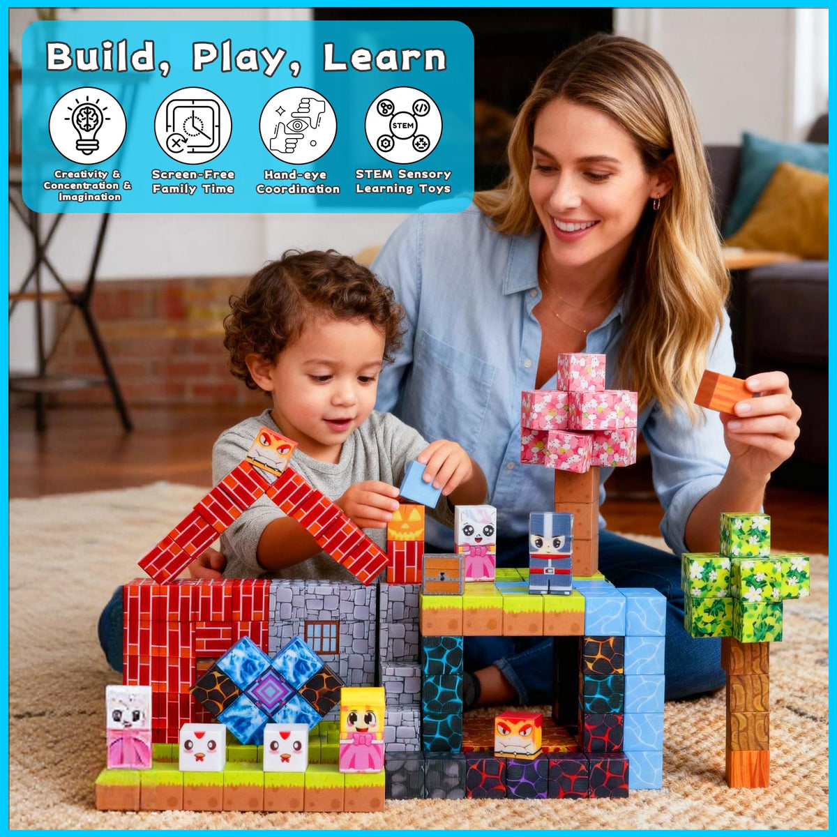 A child plays with RiteHold blocks to boost fine motor skills