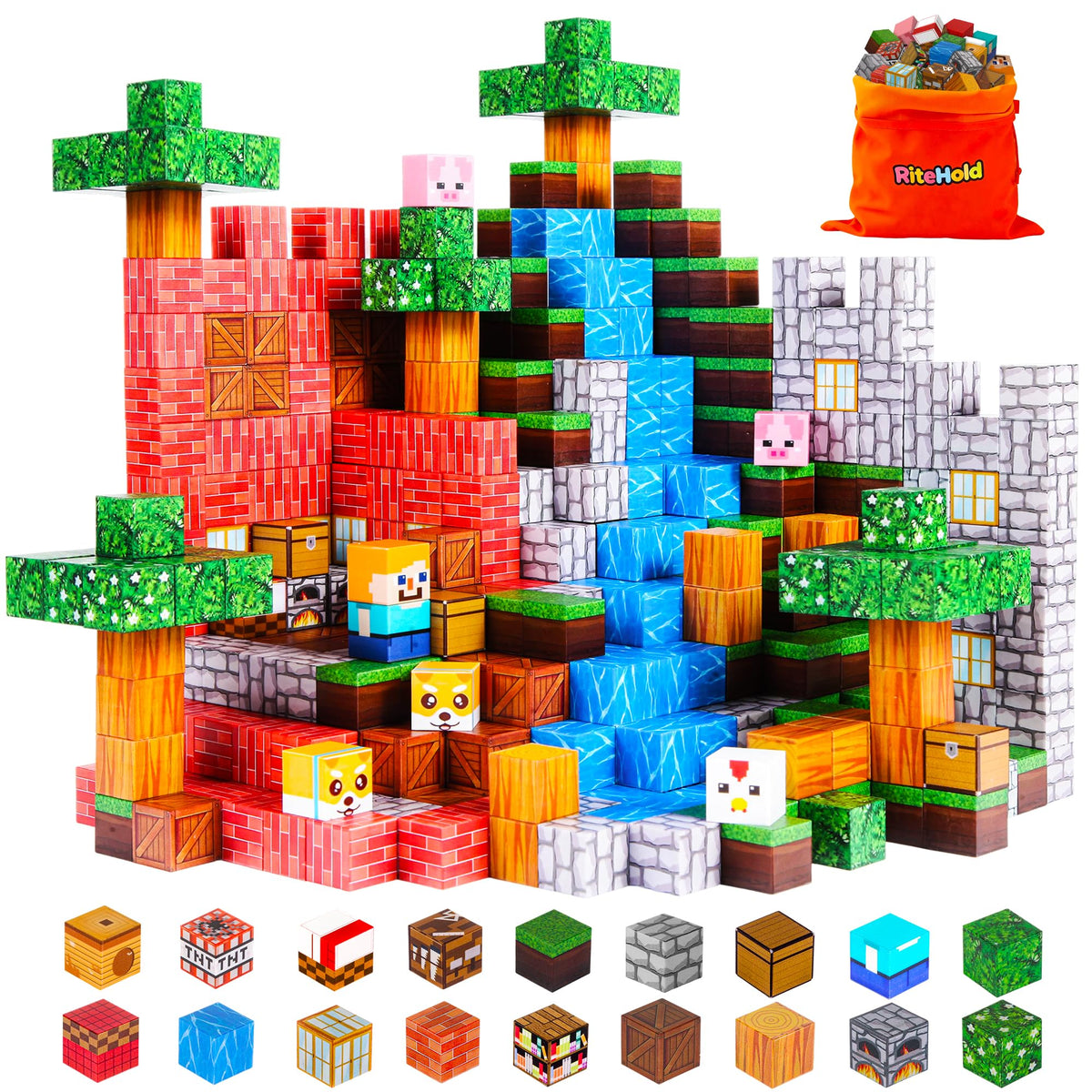 RiteHold magnetic building blocks 100-piece set for imaginative construction and early geometry