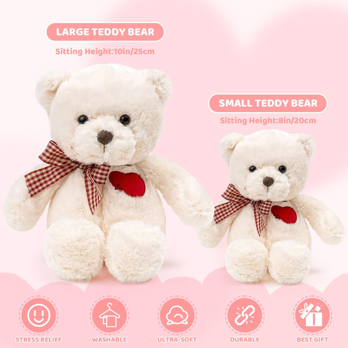 Riuhot teddy bear red bow detail adds cute charm for gifting.