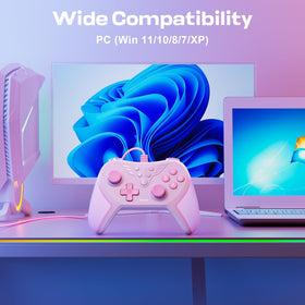 RivalPlay pink controller adjustable-vibration for personalized tactile feedback during play.