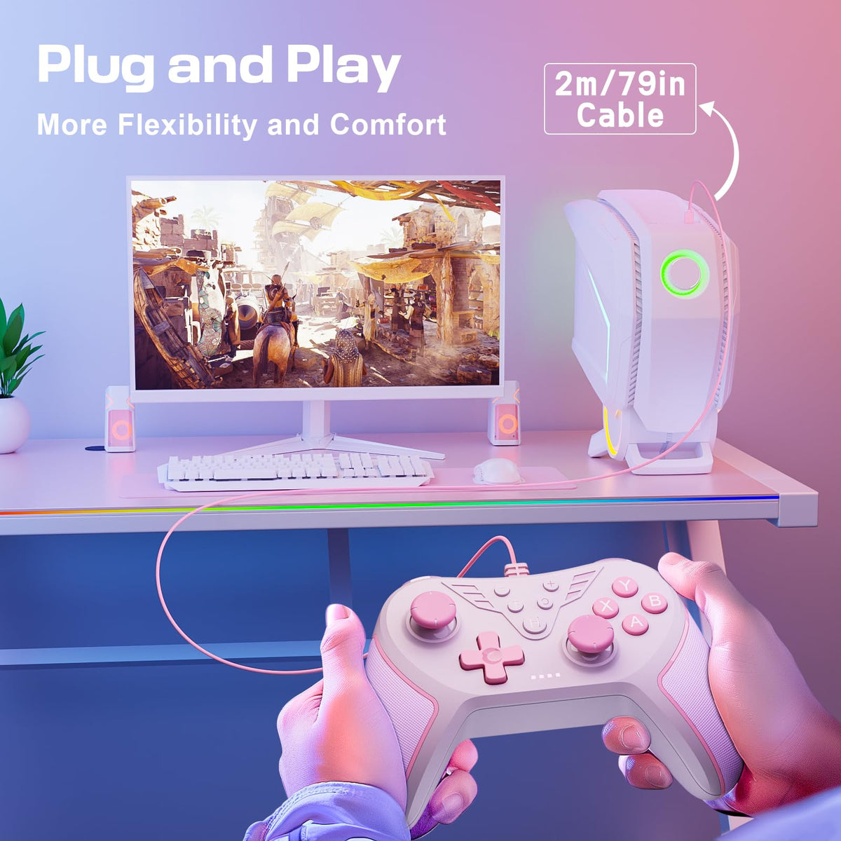 RivalPlay pink wired controller turbo-three-speeds support rapid input bursts.