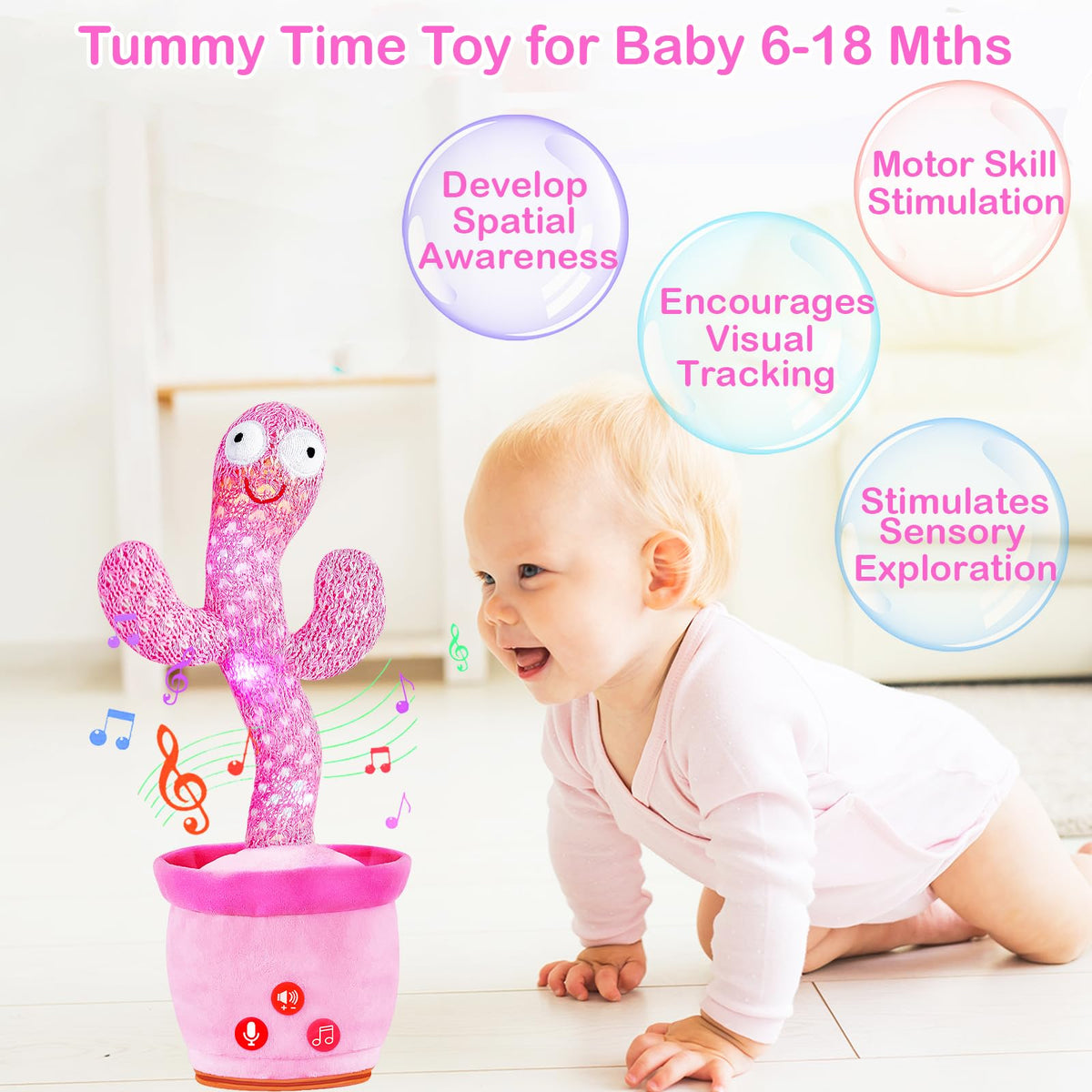 River Mill cactus toy features adjustable volume for gentle sensory play.