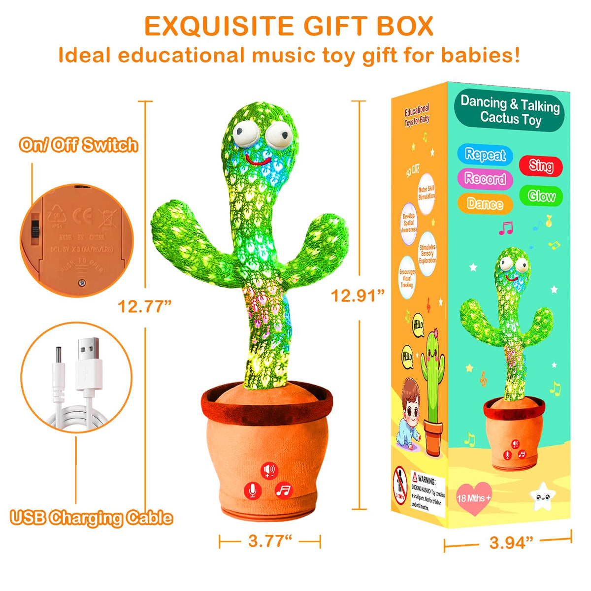 River Mill safe and durable cactus toy with securely stitched plush eyes for hugs