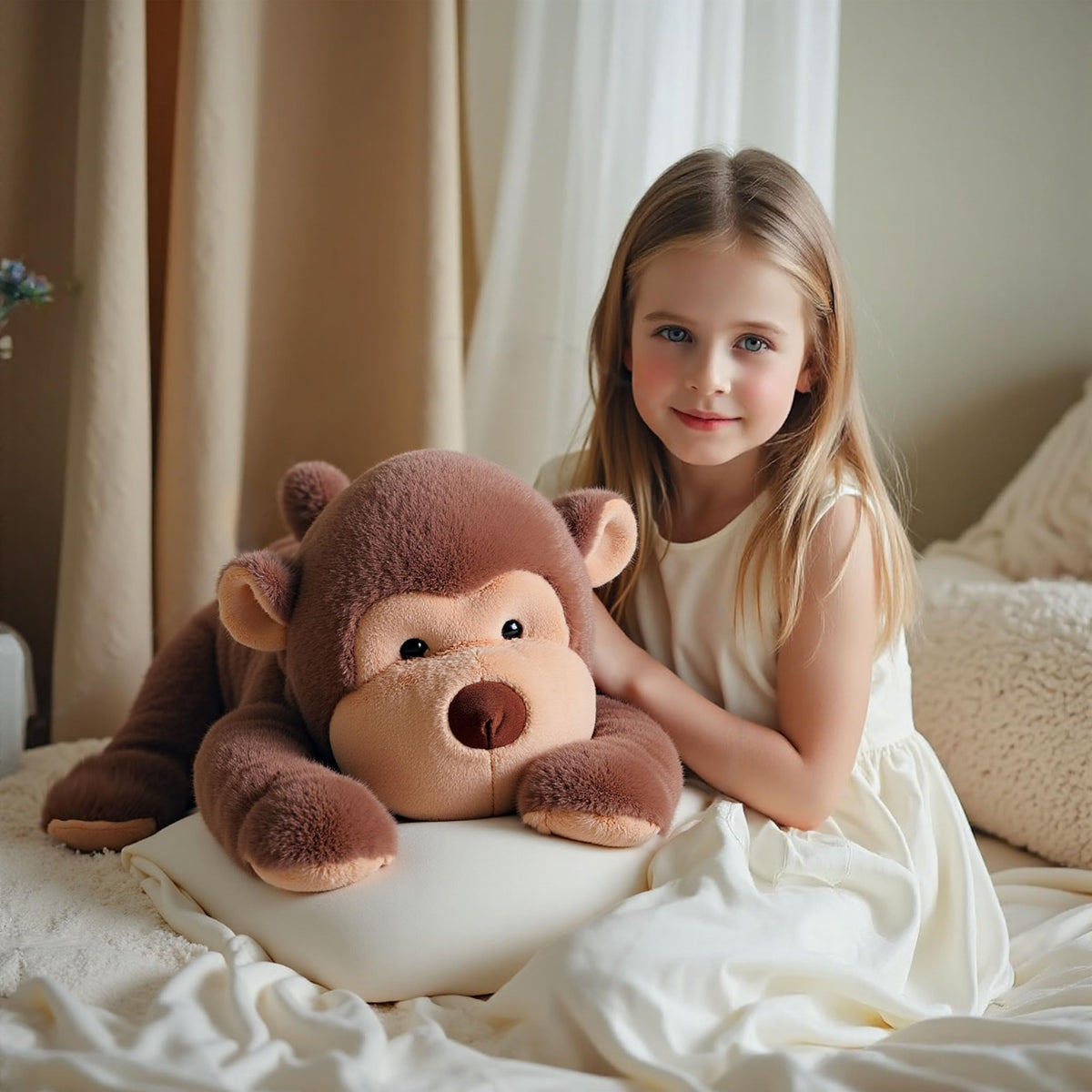 Riverwar large weighted monkey toy side view highlighting cozy presence