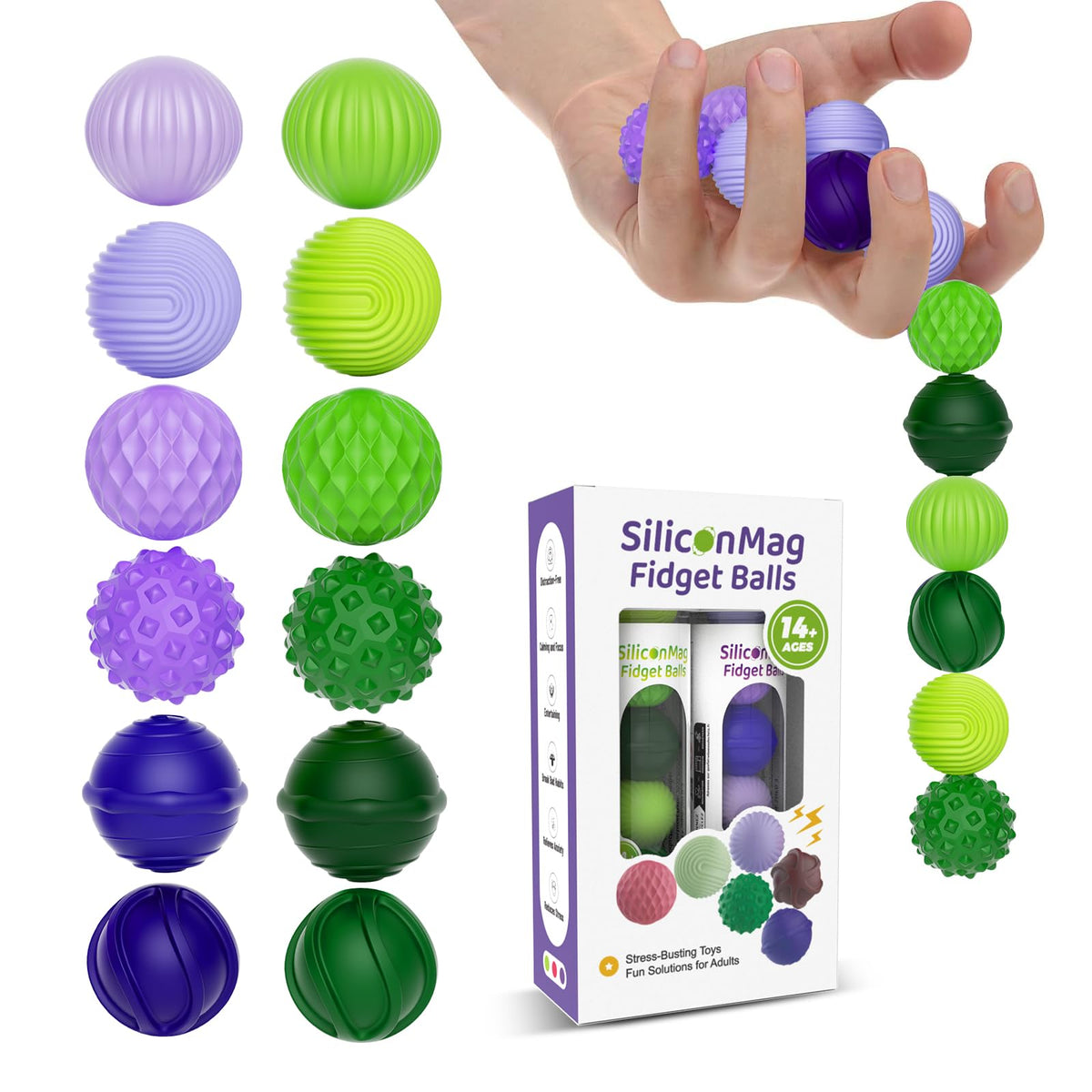 RIVGOT silicone magnetic balls with textured surfaces for focused fidgeting and tactile play.