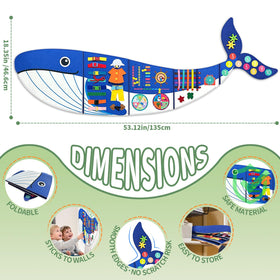 Rivibou busy board with zippers and buttons for screen-free skills.