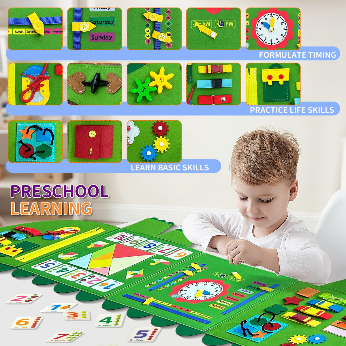 Rivibou Montessori Clock Calendar Learning panel – time skills.