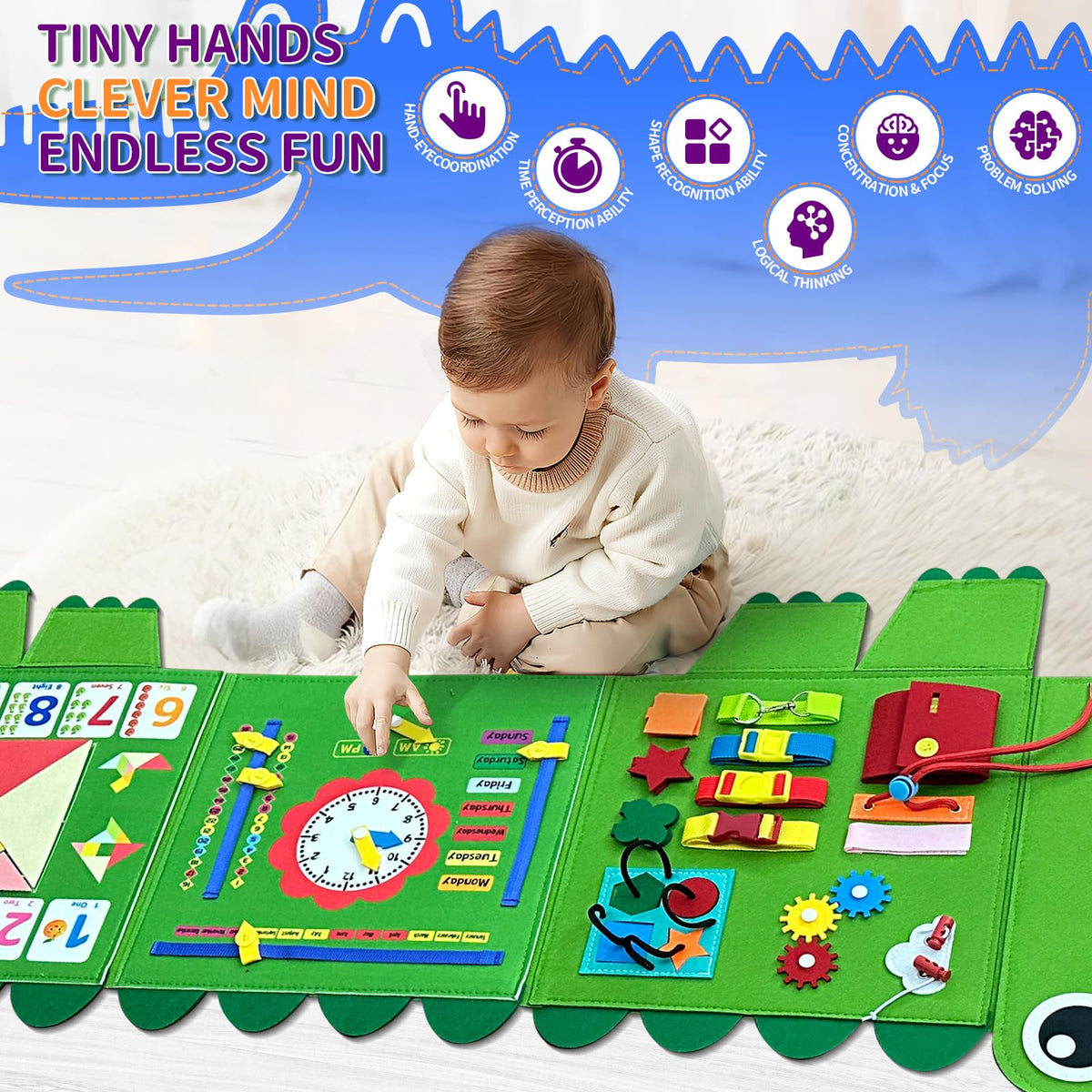 Rivibou Sensory Wall Toy Activity Panel enhances tactile exploration.