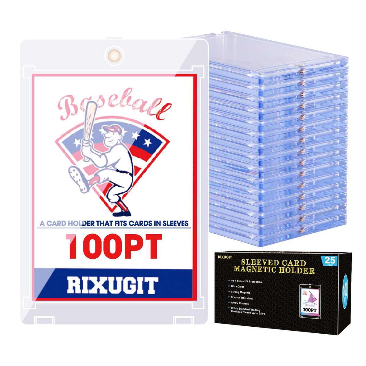 RIXUGIT 25-pack sleeved card holders pack showing organized protection