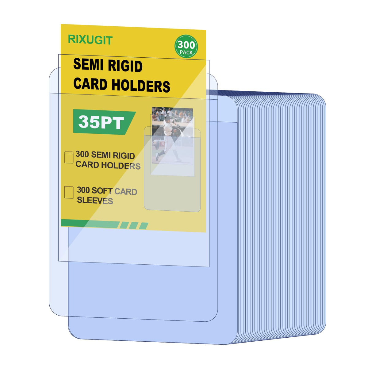 RIXUGIT 600ct card protectors package showing a complete protection kit for organized card collections.