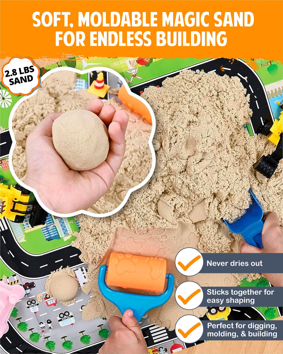 Riyo Play construction vehicles included for imaginative road and site play.