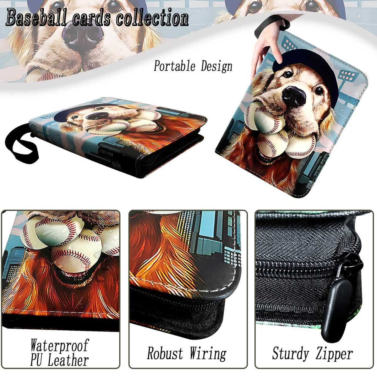 Rmannke binder side view highlights side-loading pockets to prevent card slips during handling