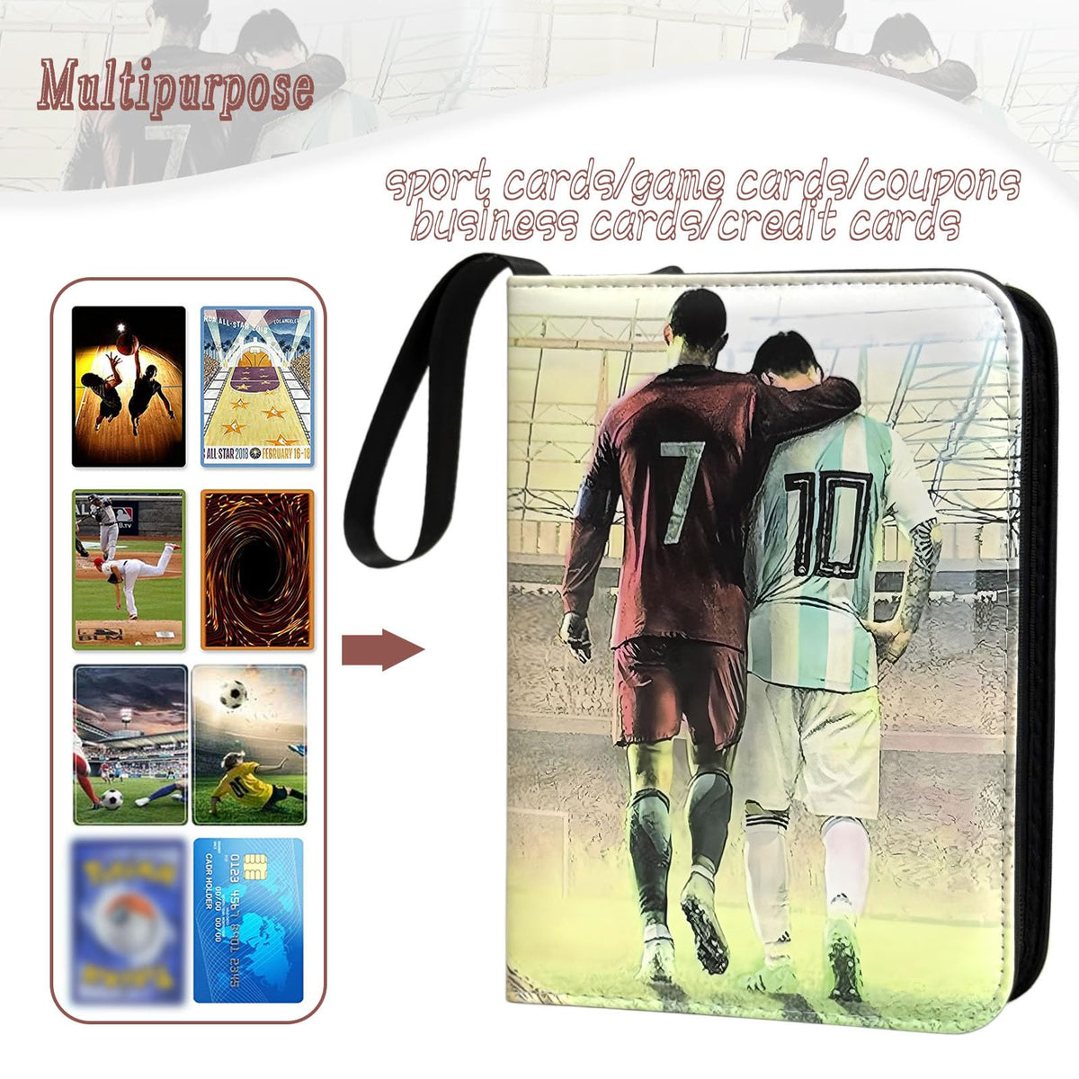 Rmannke Soccer Card Binder durable, scratch-resistant cover protects cards.