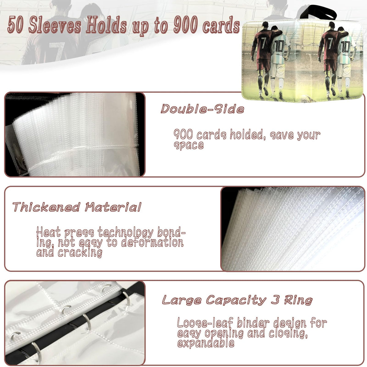 Rmannke Soccer Card Binder interior shows 9-pocket pages for organization.