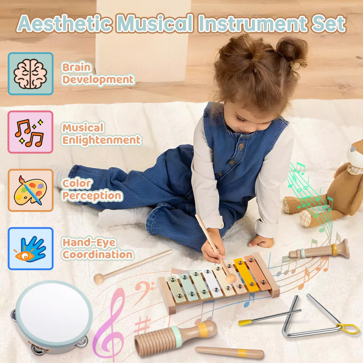 Rmischolar tambourine with jingles for hand-eye coordination and joyful play