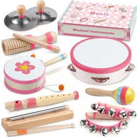 Rmischolar Baby Musical Instruments tambourine pink promotes rhythm exploration during play