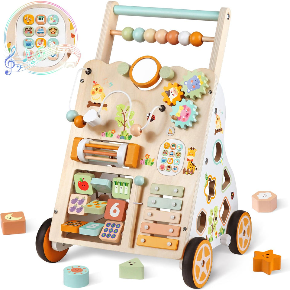 Rmischolar baby push walker with mirror panel for self-view and play