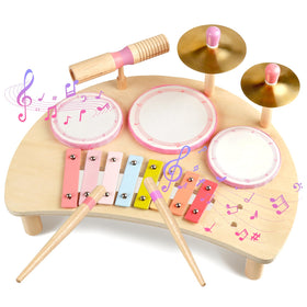 Rmischolar kids drum set pink with xylophone encourages early musical exploration.