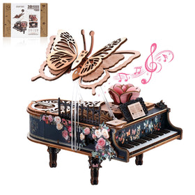 Rnfinewow 3D piano puzzle model kit showing detailed decorative piano display on desk