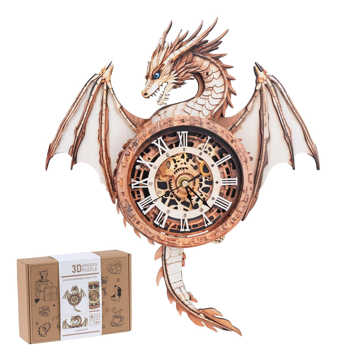Rnfinewow 3D dragon clock puzzle with pendulum, a striking wall centerpiece