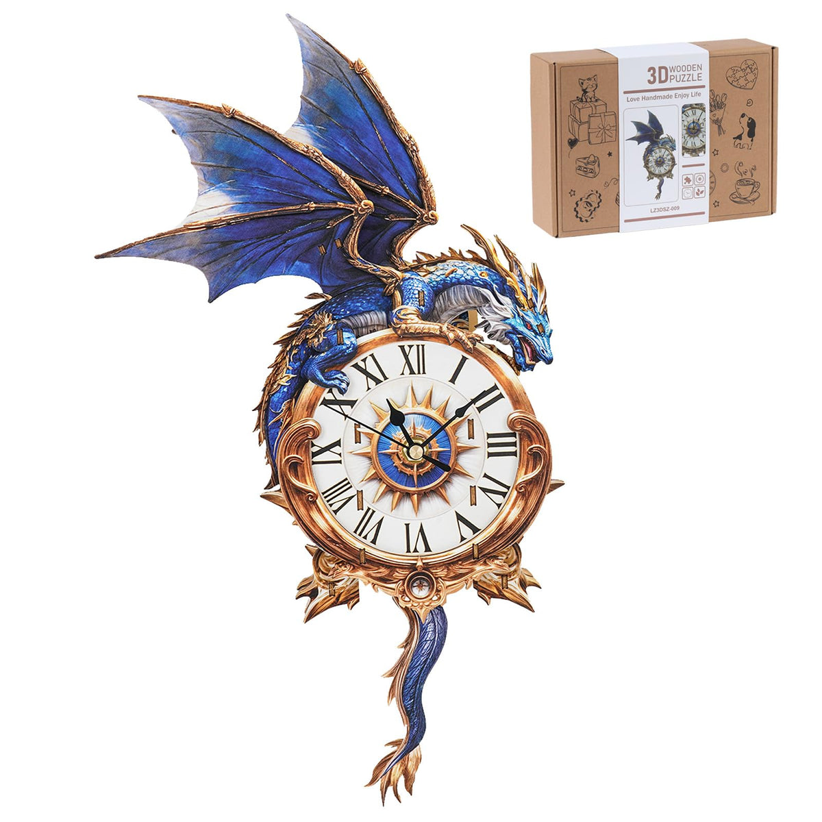 Rnfinewow blue dragon clock pendulum, a striking living room centerpiece.
