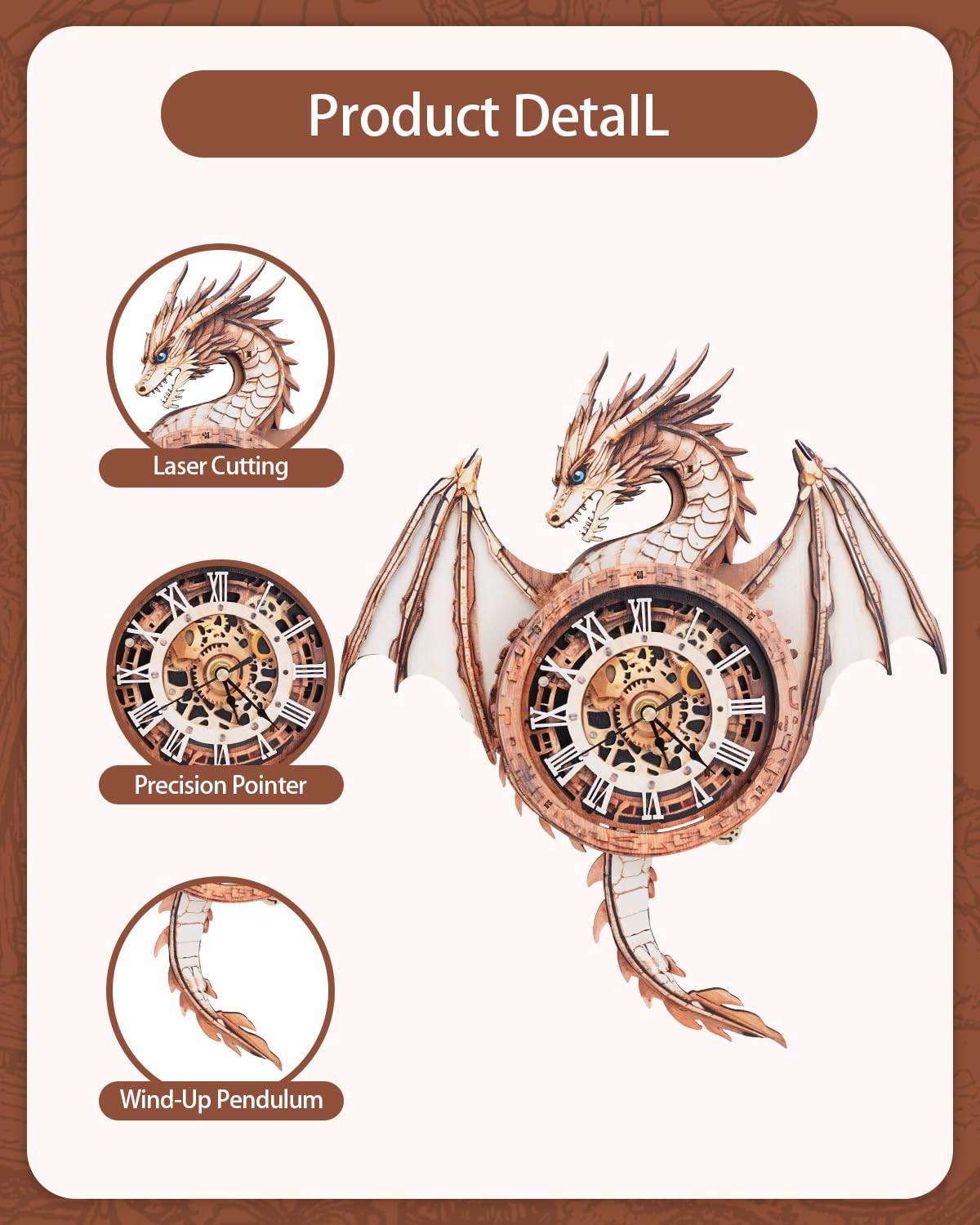 Rnfinewow dragon clock face with Roman numerals and detailed artwork