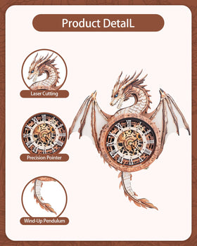 Rnfinewow dragon clock face with Roman numerals and detailed artwork