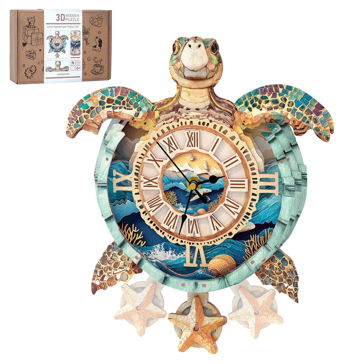 Rnfinewow Sea Turtle Clock Puzzle front view for stylish wall decor