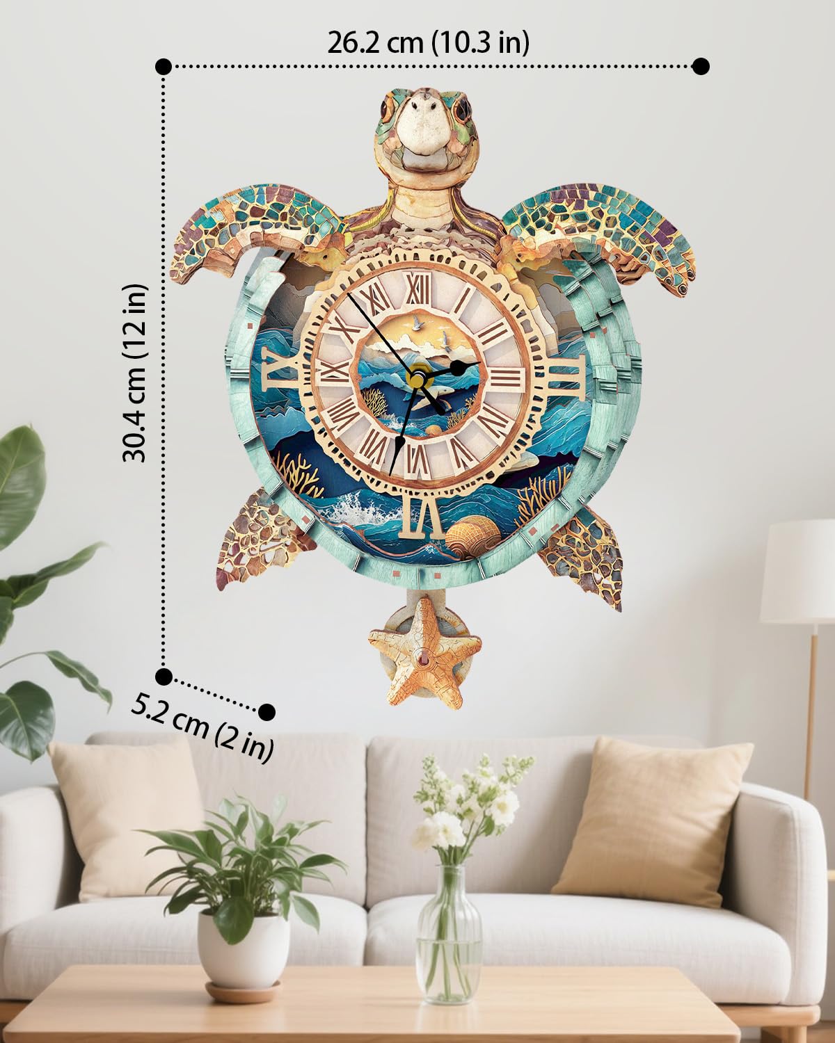 Rnfinewow Sea Turtle Clock Puzzle pendulum adds motion and charm