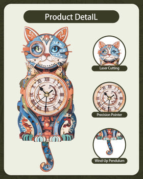 Rnfinewow Wooden puzzle cat clock face detail shows vivid printing