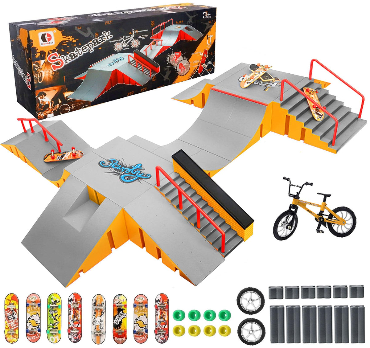 RNGODO finger skatepark 14in1 set for versatile hand-trick practice.