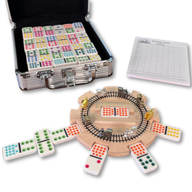 RNK Gaming Mexican Train set with aluminum case, ideal for travel and storage.