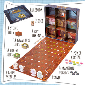 3D mansion tiles from The Attic Monster board provide tactile setup.