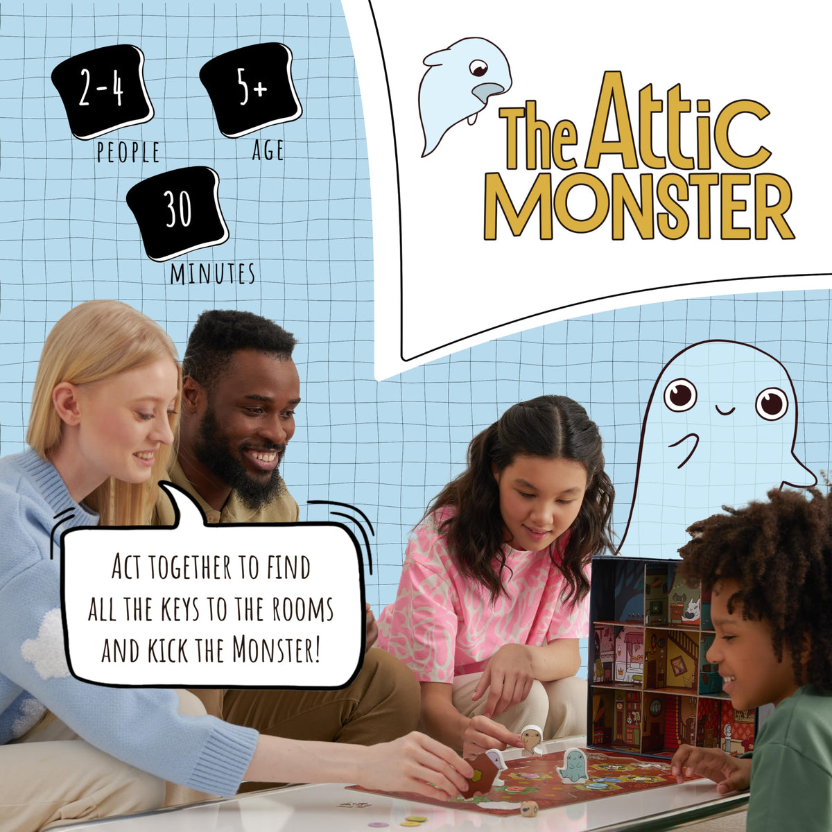 Roast & Toast Games Attic Monster box opened showing quick setup and components.