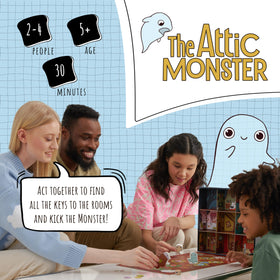 Roast & Toast Games Attic Monster box opened showing quick setup and components.