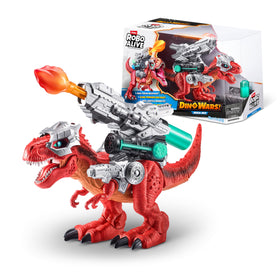 Robo Alive Mega-Rex walks with lifelike motion for immersive battle play.