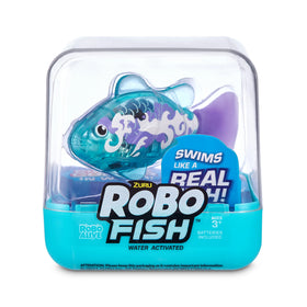 The teal-orange Robo Fish scales change color when wet.