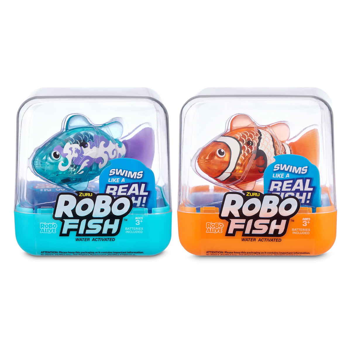 Robo Alive Robo Fish Series 2 Teal and Orange swim with water activation.