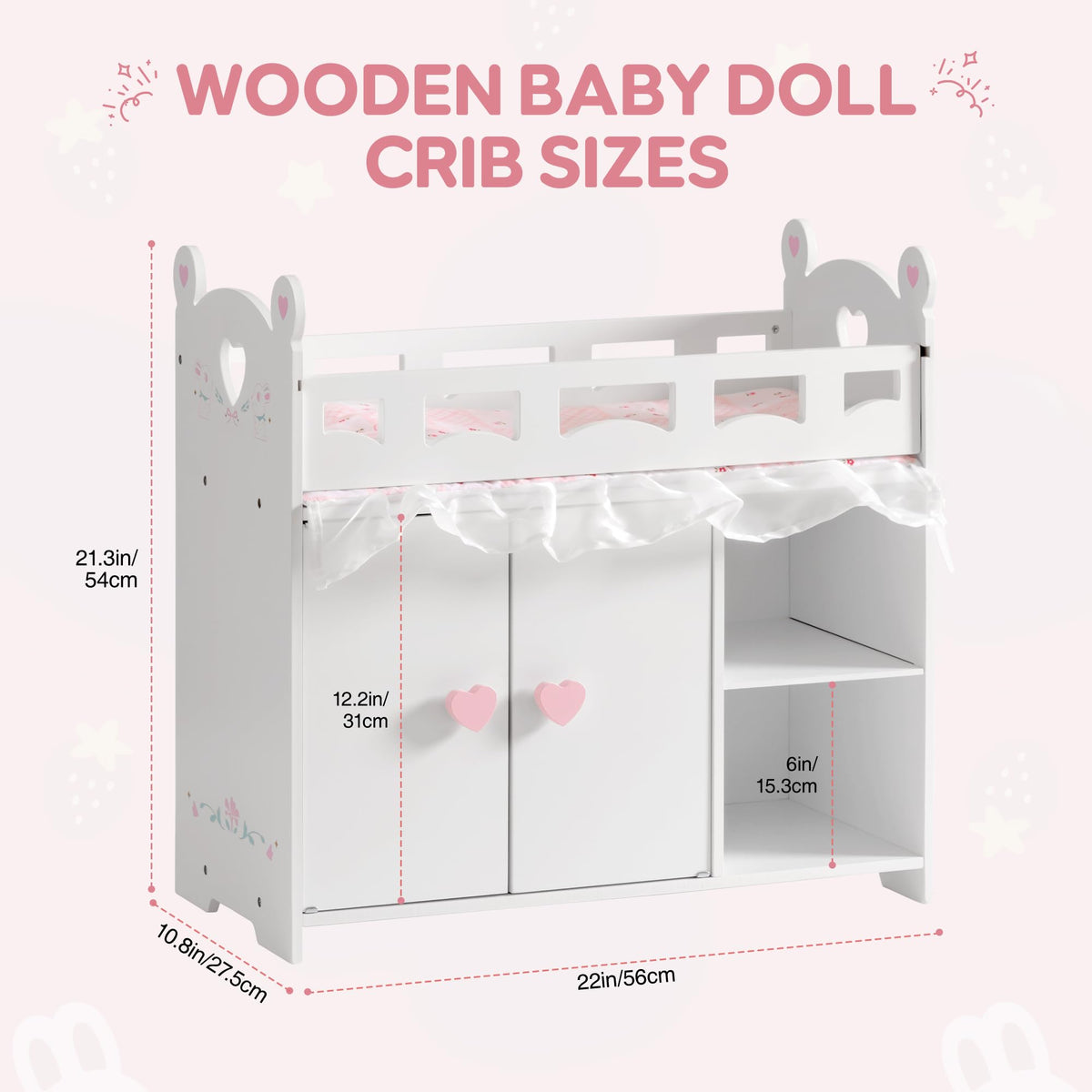 ROBOTIME 21-inch dolls fit securely inside the crib
